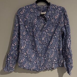 J. Crew Blue Paisley Button-Front Blouse with Pink Floral Accents